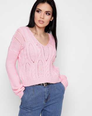 Стильный розовый свитер с узором 32423, Цвет: Розовый, Размер: ONE SIZE