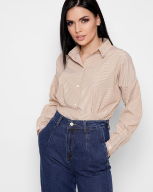 Полосатая приталенная рубашка цвет бежевый 36594, Цвет: Бежевый, Размер: XS, изображение 2