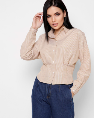 Полосатая приталенная рубашка цвет бежевый 36594, Цвет: Бежевый, Размер: XS, изображение 3