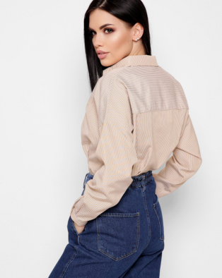 Полосатая приталенная рубашка цвет бежевый 36594, Цвет: Бежевый, Размер: XS, изображение 4