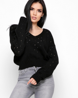 Чорний светр оверсайз 32610, Колір: Чорний, Розмір: ONE SIZE, зображення 2