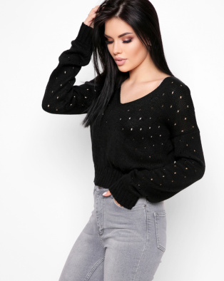 Чорний светр оверсайз 32610, Колір: Чорний, Розмір: ONE SIZE, зображення 4