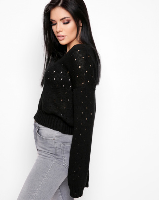 Чорний светр оверсайз 32610, Колір: Чорний, Розмір: ONE SIZE, зображення 5