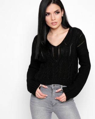 Стильний чорний светр із візерунком 32427, Колір: Чорний, Розмір: ONE SIZE