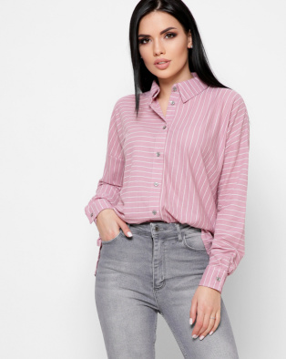 Розовая рубашка oversize в полоску 34010, Цвет: Светло-розовый, Размер: XS