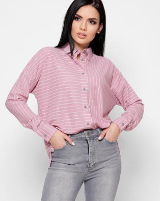 Розовая рубашка oversize в полоску 34010, Цвет: Светло-розовый, Размер: XS, изображение 2