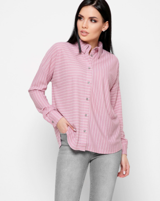 Розовая рубашка oversize в полоску 34010, Цвет: Светло-розовый, Размер: XS, изображение 3