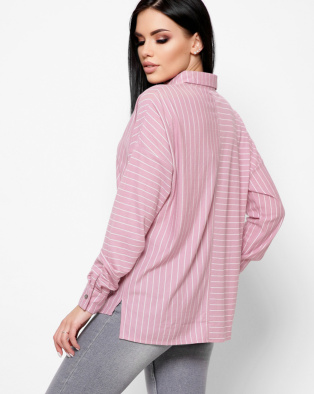Розовая рубашка oversize в полоску 34010, Цвет: Светло-розовый, Размер: XS, изображение 4