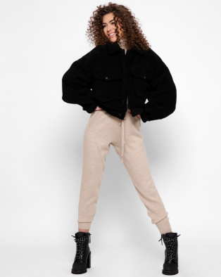 Чорна куртка із штучного хутра баранчика 40421, Колір: Чорний, Розмір: XS, зображення 5