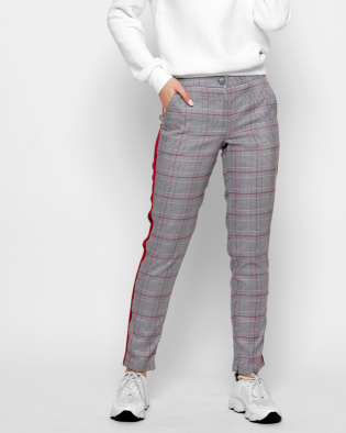 Сірі брюки у клітинку з лампасами 32821, Колір: Сірий, Розмір: XS, зображення 2