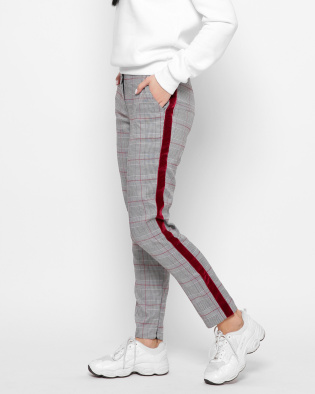 Сірі брюки у клітинку з лампасами 32821, Колір: Сірий, Розмір: XS, зображення 5