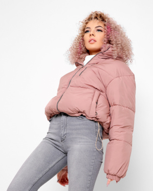 Модная розовая куртка с высоким воротником 40789, Цвет: Пудровый, Размер: XS, изображение 4
