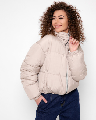 Модная бежевая куртка с высоким воротником 40790, Цвет: Бежевый, Размер: L, изображение 4