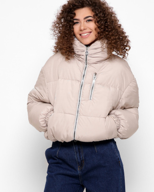 Модна бежева куртка з високим коміром 40790, Колір: Бежевий, Розмір: L