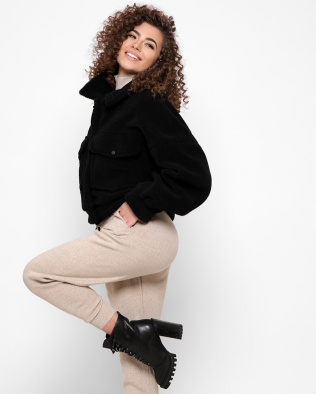 Чорна куртка із штучного хутра баранчика 40421, Колір: Чорний, Розмір: XS, зображення 3