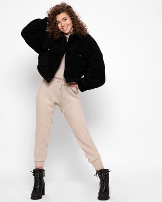 Чорна куртка із штучного хутра баранчика 40421, Колір: Чорний, Розмір: XS, зображення 4