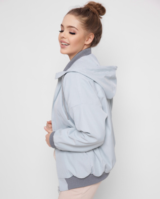 Голубой женский бомбер с капюшоном 41366, Цвет: Голубой, Размер: XS, изображение 3