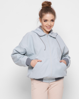 Голубой женский бомбер с капюшоном 41366, Цвет: Голубой, Размер: XS, изображение 4