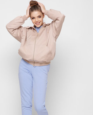 Бежевий жіночий бомбер з капюшоном 41367, Колір: Бежевий, Розмір: L, зображення 6