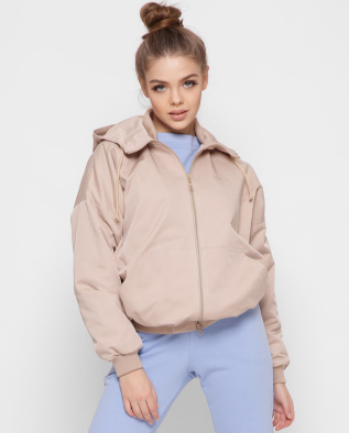 Бежевий жіночий бомбер з капюшоном 41367, Колір: Бежевий, Розмір: L, зображення 7