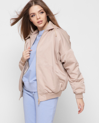 Бежевий жіночий бомбер з капюшоном 41367, Колір: Бежевий, Розмір: L, зображення 8