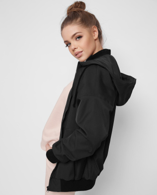 Чорний жіночий бомбер з капюшоном 41368, Колір: Чорний, Розмір: S, зображення 3