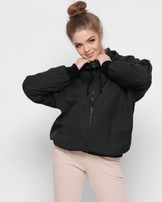 Чорний жіночий бомбер з капюшоном 41368, Колір: Чорний, Розмір: S, зображення 5