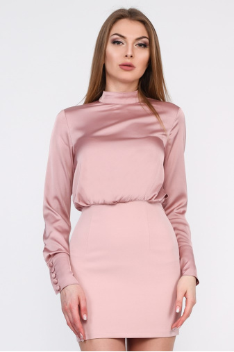 Комбинированное мини платье розового цвета 35074, Цвет: Светло-розовый, Размер: XS