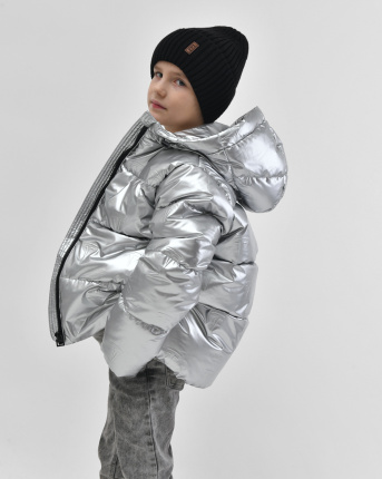 Серебристый пуховик с эффектом металлик для мальчиков 56137, Цвет: Серебрянный, Размер: 140 см, изображение 2