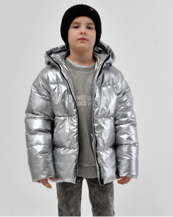 Серебристый пуховик с эффектом металлик для мальчиков 56137, Цвет: Серебрянный, Размер: 128