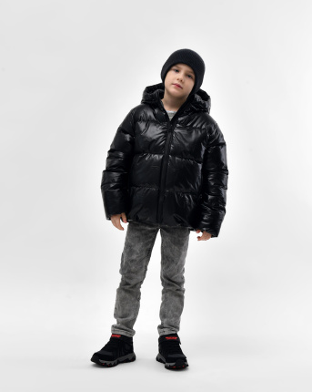 Чорный пуховик с эффектом металлик для мальчиков 56138, Цвет: Черный, Размер: 128, изображение 3