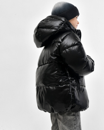 Чорный пуховик с эффектом металлик для мальчиков 56138, Цвет: Черный, Размер: 128, изображение 6