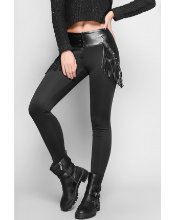 Стильные леггинсы с бахромой 11280, Цвет: Черный, Размер: XXS