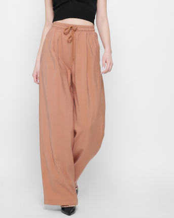 Широкие брюки на завязке 43299, Цвет: Кемел, Размер: S