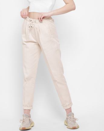 Повседневные брюки с завязками 43317, Цвет: Молочний, Размер: S