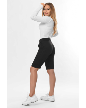 Черные бермуды миди длины 36243, Цвет: Черный, Размер: XS