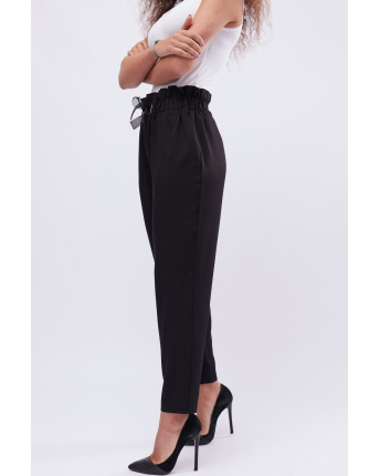 Черные брюки на резинке с завязкой 32573, Цвет: Черный, Размер: XS