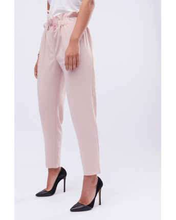 Пудровые брюки на резинке с завязкой 32574, Цвет: Пудровый, Размер: XS