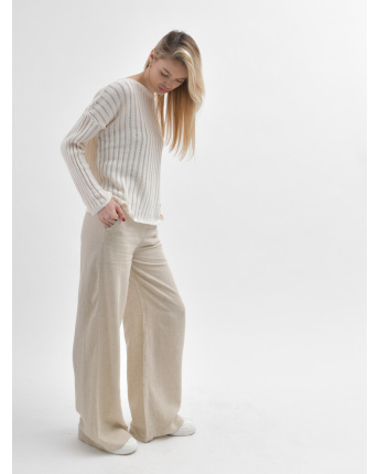 Широкие бежевые брюки свободного кроя 55957, Цвет: Бежевый, Размер: S