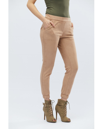 Замшевые брюки на манжетах 27943, Цвет: Бежевый, Размер: XS
