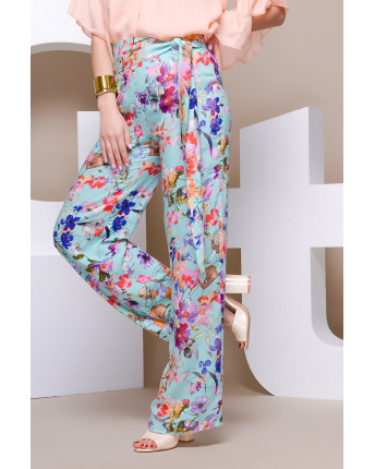 Стильні брюки у квіточку 32951, Колір: М'ята, Розмір: XS