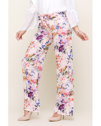 Персикові брюки у квіточку 32952, Колір: Персиковий, Розмір: XS