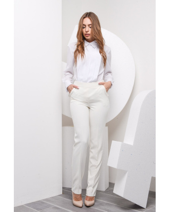 Легкие летние брюки молочного цвета 33040, Цвет: Молочний, Размер: XS