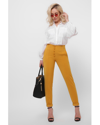 Жіночі брюки гірчиця на високій посадці 36598, Колір: Гірчиця, Розмір: XS