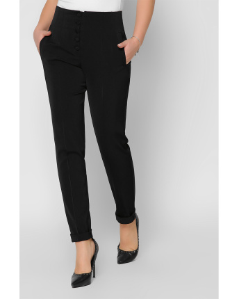 Женские черные брюки на высокой посадке 36599, Цвет: Черный, Размер: XS