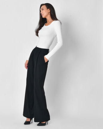 Жіночі чорні шерстяні штани 57134, Колір: Чорний, Розмір: S, зображення 2