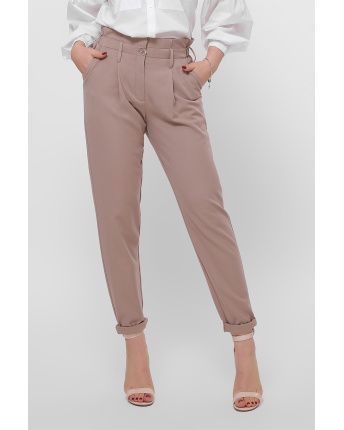 Женские бежевые брюки с рюшей на талии 36604, Цвет: Бежевый, Размер: XS