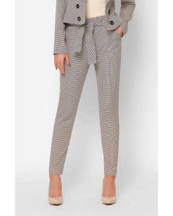 Костюмні брюки з поясом і візерунком гусяча лапка 36606, Колір: Бежевий, Розмір: XS