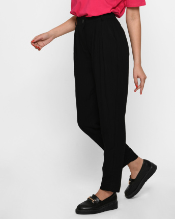 Льняні жіночі чорні брюки 37412, Колір: Чорний, Розмір: XS