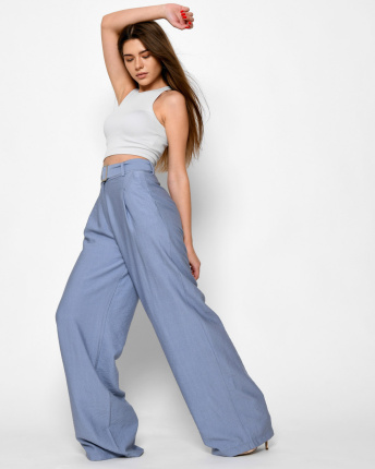 Голубые широкие брюки 48581, Цвет: Голубой, Размер: S